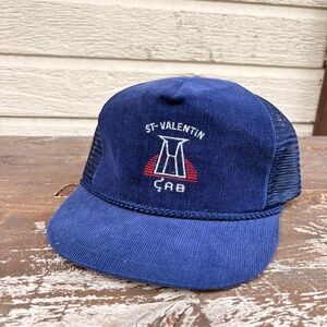 Vintage Corduroy trucker hat mesh rope blue St-Valentin CAB snapback